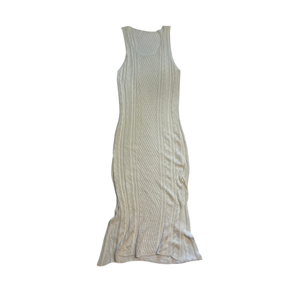 White Crochet‎ Knit Sleeveless Maxi Dress Pointelle Cable Stitch Size S